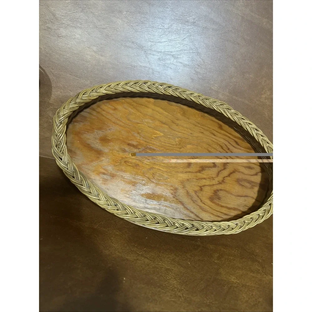 Vtg  Victorian Primitive Woven Oval Wicker Vanity or Serving Tray 12